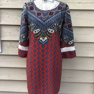 Pink Owl shift dress multi color geometric
